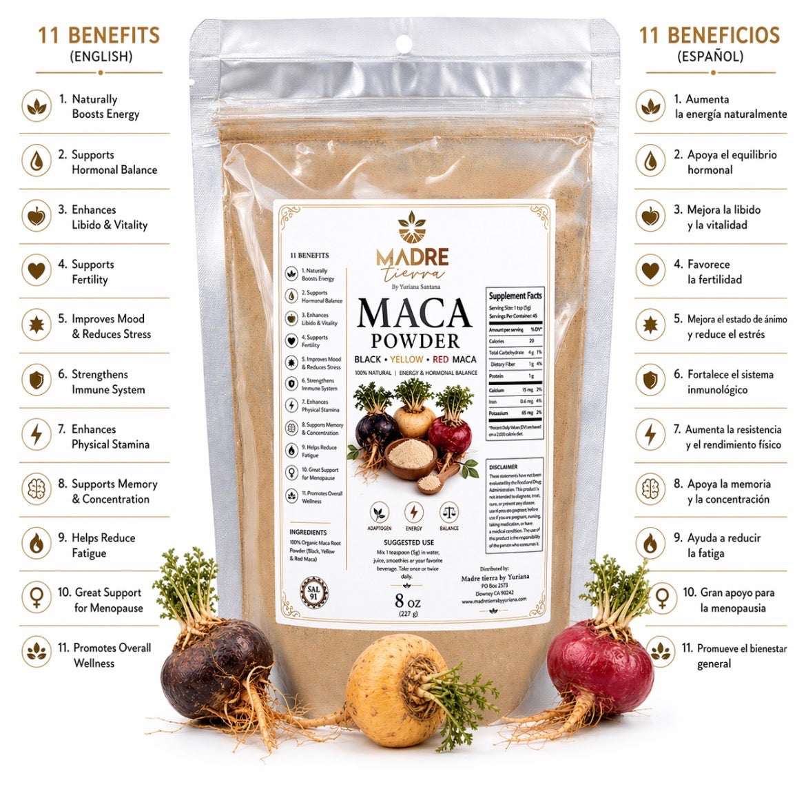 ORGANIC MACA ROOT POWDER (BLACK, RED, YELLOW MACA (PERUVIAN)227gr
