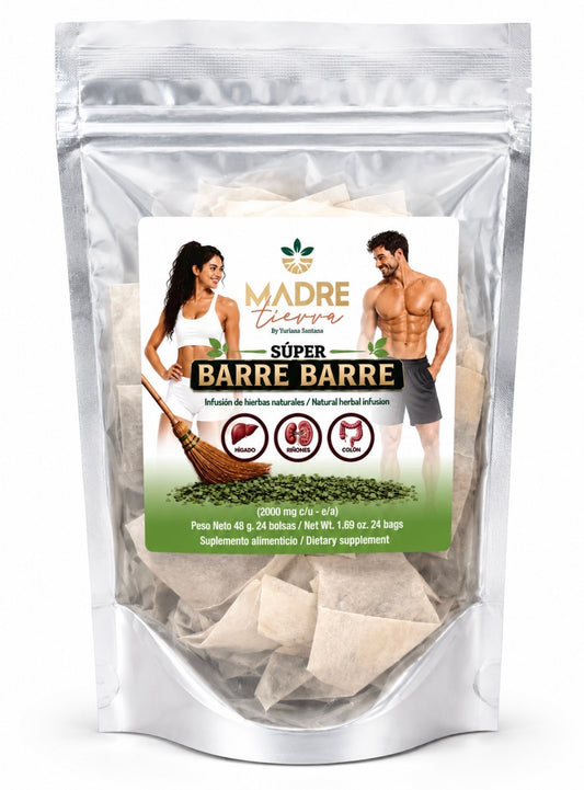 Super Detox Barre Barre, Desintoxicador de Organos y Control de peso, Con Probioticos, 24 Bolsas de te