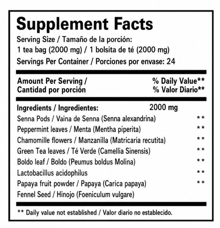 Super Detox Barre Barre, Desintoxicador de Organos y Control de peso, Con Probioticos, 24 Bolsas de te